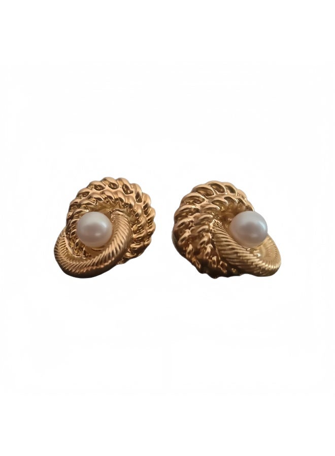 LumiArk Exquisite Gold Stud Earrings with Pearl Inlays - Image 5