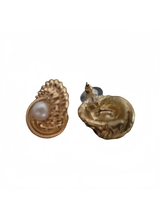 LumiArk Exquisite Gold Stud Earrings with Pearl Inlays - Image 2