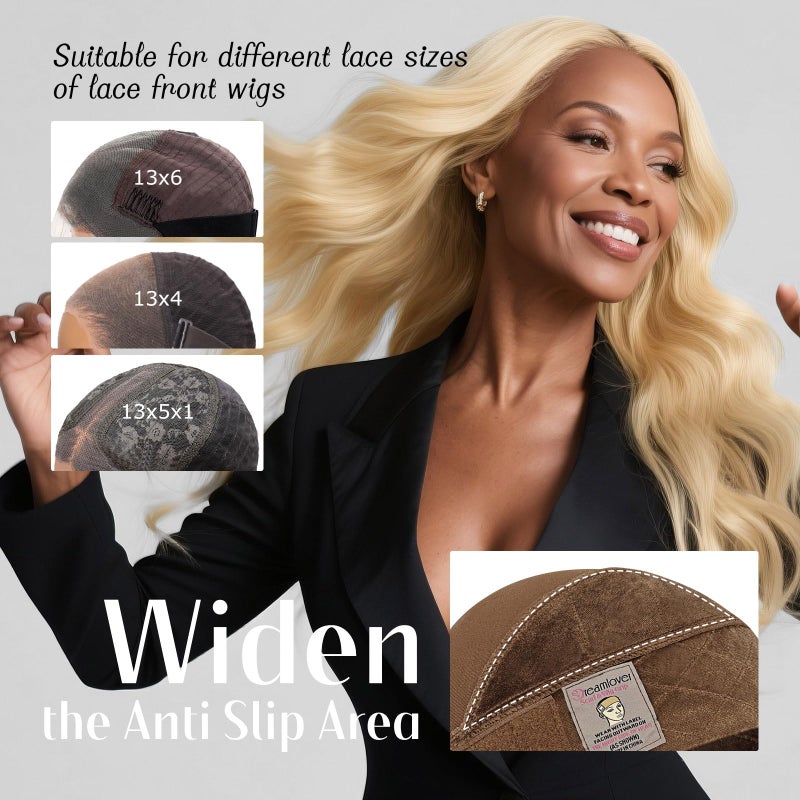 Dreamlover Wide Wig Grip Cap for Women, 2-in-1 Breathable Wig Caps with Velvet Wig Grip Band for Lace Front Wigs, Brown, 1 Piece - Image 2