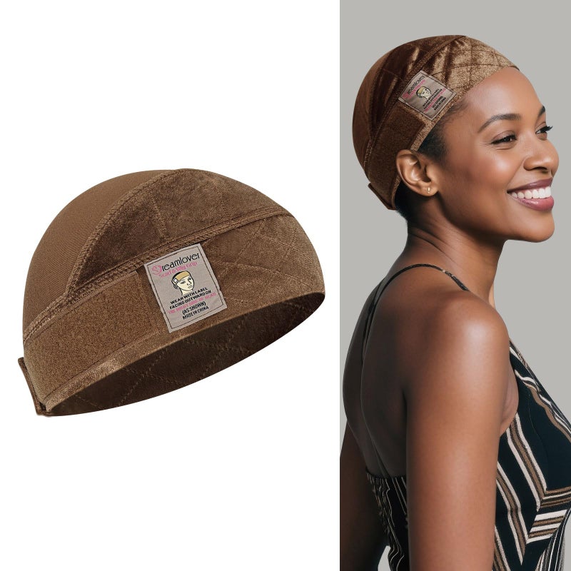 Dreamlover Wide Wig Grip Cap for Women, 2-in-1 Breathable Wig Caps with Velvet Wig Grip Band for Lace Front Wigs, Brown, 1 Piece - Image 1