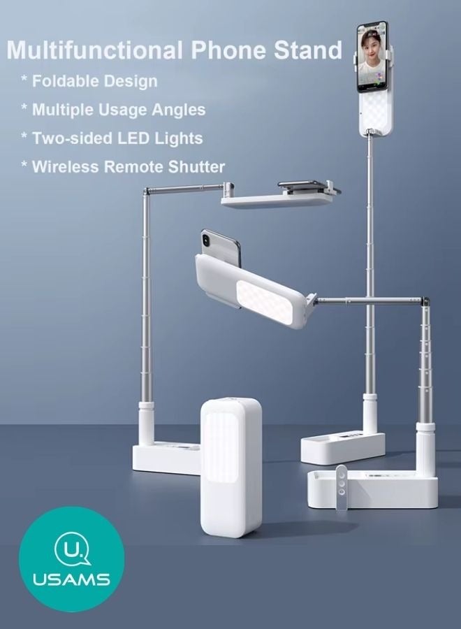 Usams Selfie Ring Light with Stand – 3-in-1 Portable Foldable Mini LED Desk Ringlight with Bluetooth Remote, 3200–5500K Adjustable Fill Light, 1000mAh Battery, 360° Rotation, Height Adjustable Tripod (40–126cm) – Dimmable LED Camera Ring Light for iPhone & Android – Ideal for Makeup, YouTube, TikTok & Live Streaming  - Image 1