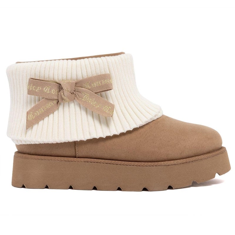 Juicy Couture Womenâ€™s Ankle Boots â€“ Micro Suede Booties with Faux Fur Lining, Ribbed Knit Collar, Juicy Logo Bow-Pierre-Natural-9 - Image 2
