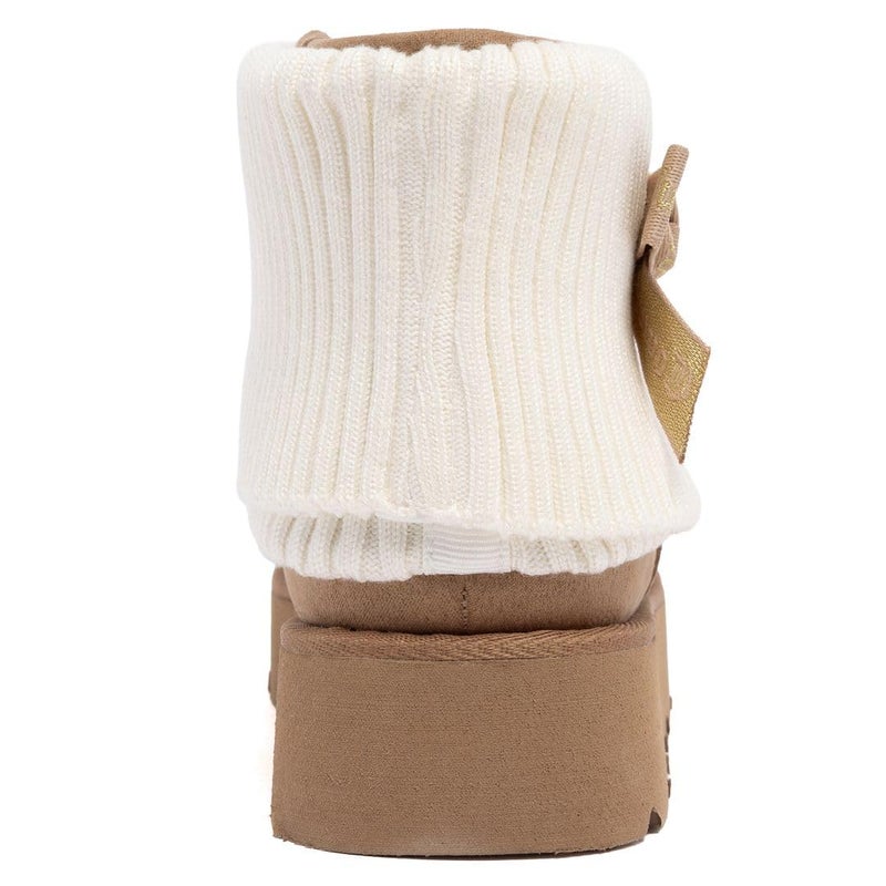 Juicy Couture Womenâ€™s Ankle Boots â€“ Micro Suede Booties with Faux Fur Lining, Ribbed Knit Collar, Juicy Logo Bow-Pierre-Natural-9 - Image 3
