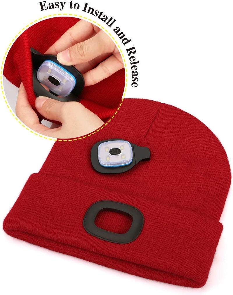 MELASA Unisex Hat with Light, USB Rechargeable Hands Free Headlamp LED Beanie, Winter Gifts for Men Dad Father Husband Him - Image 4