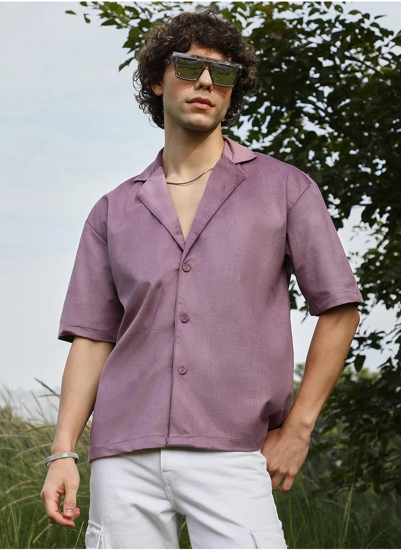 كامبوس سوترا Men's Grape Purple Solid Resort Oversized Shirt