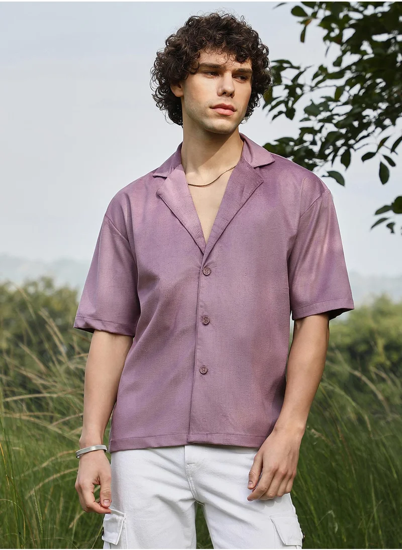 كامبوس سوترا Men's Grape Purple Solid Resort Oversized Shirt