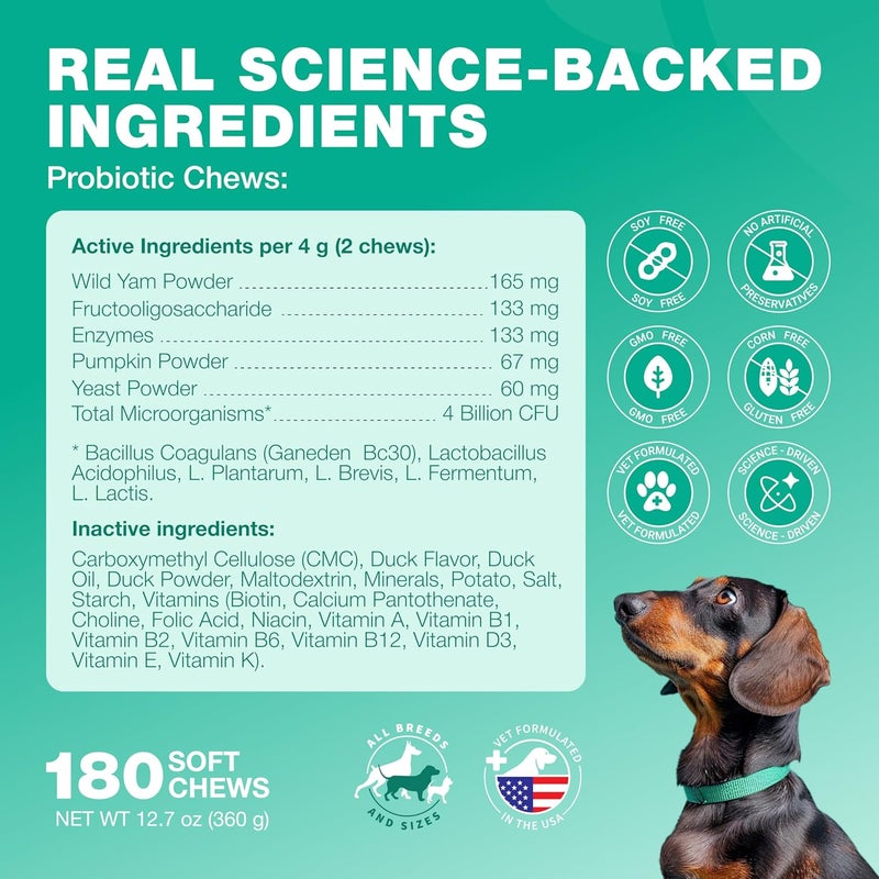CHEWIA Probiotics for Dogs Gut Health, Digestion, Immunity, Yeast Balance, Itchy Skin, Allergies Support - Dog Probiotic Chews with Digestive Enzymes for Gut Flora- Soft Treats with Pumpkin and Yeast Powder - Image 5