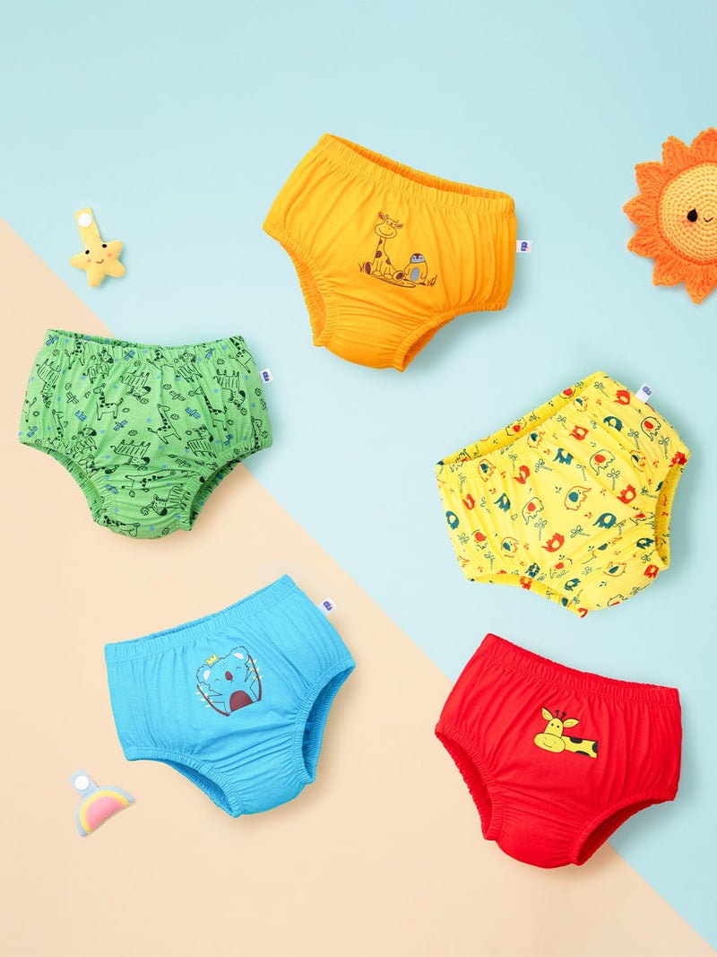 superbottoms Basic™ Brief | Unisex, 100% Pure Cotton Innerwear | Breathable & Soft Underwear | Baby Briefs for 6-8Y | Wonder Wild | Pack of 5 - Image 2