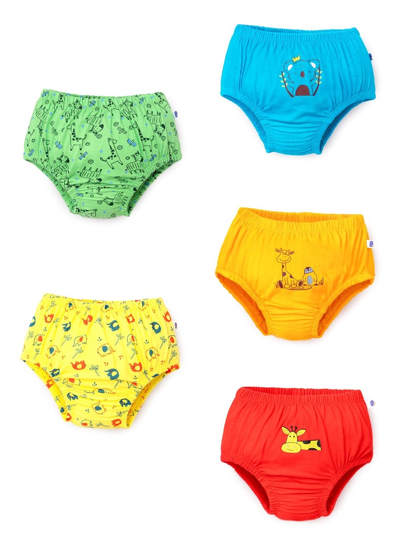superbottoms Basic™ Brief | Unisex, 100% Pure Cotton Innerwear | Breathable & Soft Underwear | Baby Briefs for 6-8Y | Wonder Wild | Pack of 5 - Image 1
