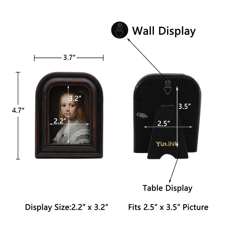 YULINK 2.5x3.5 Vintage Picture Frame, Small Ornate Antique Brown Wallet Size Photo Frame, for Tabletop and Wall Display, Decorative Retro Home Decor, Mini Gallery Wall Art - Image 4