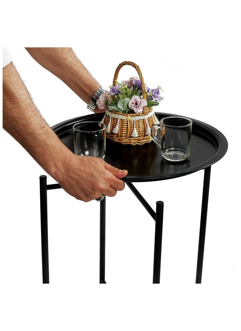 FOLDABLE METAL TABLE CONSISTS OF ROUND TRAY AND BLACK STAND FOR THE LIVING ROOM (DIAMETER 46CM, HEIGHT 51CM) BLACK COLOR - pzsku/Z76376627CBFDD67A8A98Z/45/_/1715785296/623394d9-917c-4908-84e5-235af8a4fd93