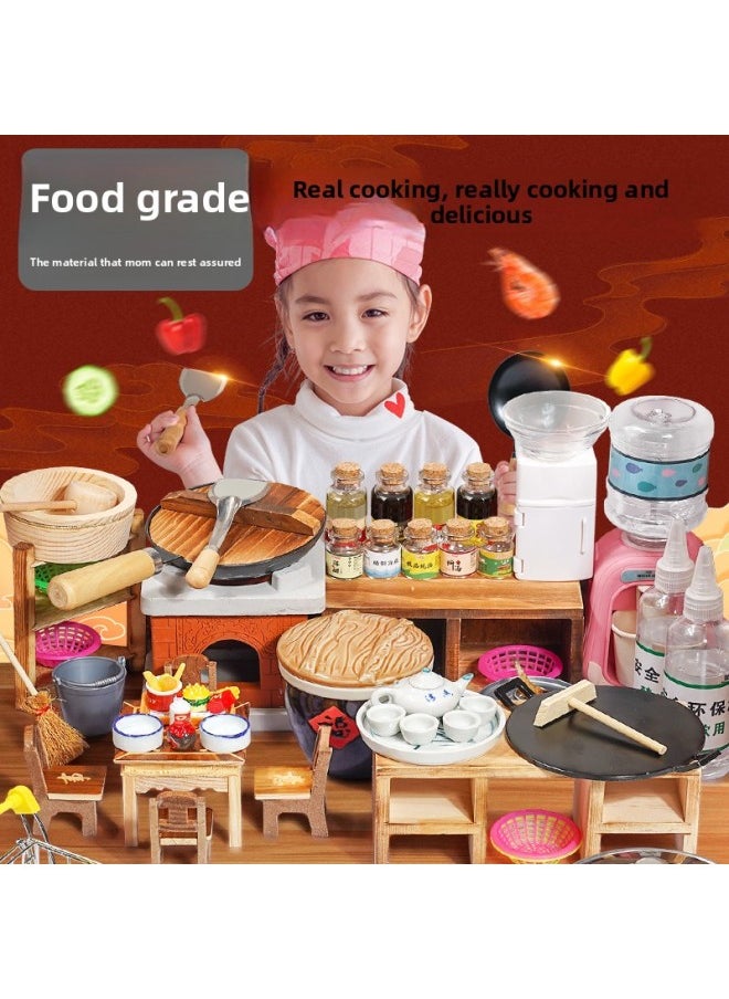 Mini Kitchenette Real Cooking Suit Net Red Children Play House Real Cooking Full Set Of Kitchenware Real Version Can Eat And Play-Color:Upgraded Large Pot And Stove [package 1❤30-piece Set] 4-piece Protective Set✓♡♡