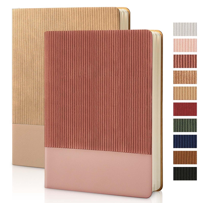 TSFPapier Lined Journal Notebook for Work College Ruled Note Book 5.79"x8.27" A5 PU Leather Daily Journaling 216 Pages for Women Men Writing Home School Supplies Business (Khaki/Darkpink) - Image 1