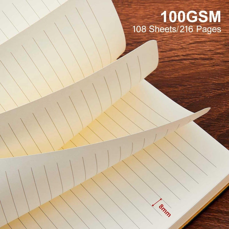 TSFPapier Lined Journal Notebook for Work College Ruled Note Book 5.79"x8.27" A5 PU Leather Daily Journaling 216 Pages for Women Men Writing Home School Supplies Business (Khaki/Darkpink) - Image 5