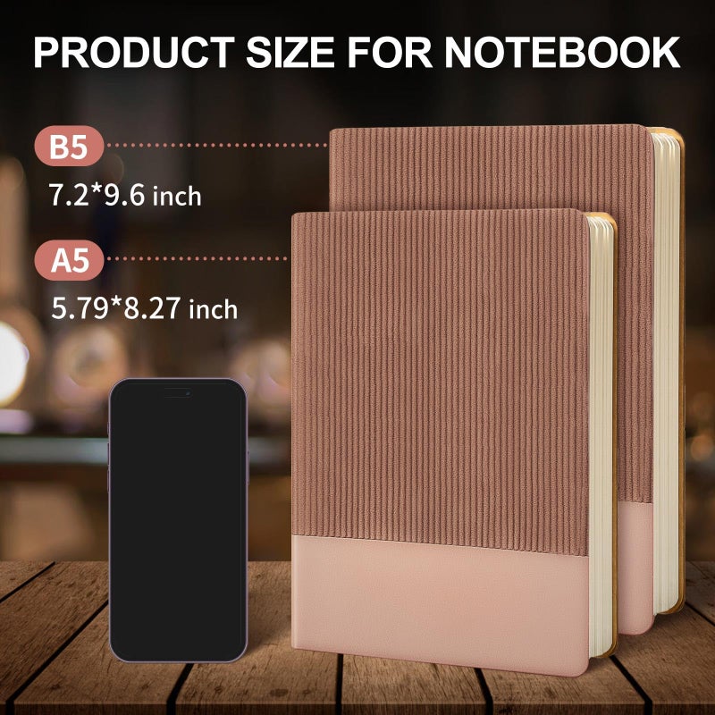 TSFPapier Lined Journal Notebook for Work College Ruled Note Book 5.79"x8.27" A5 PU Leather Daily Journaling 216 Pages for Women Men Writing Home School Supplies Business (Khaki/Darkpink) - Image 2