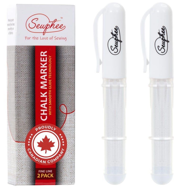 Sewphee Fabric Markers for Sewing  Ergonomic Tailors Chalk Pen with Improved Dosing Wheel for Sharp Lines  Washable Sewing Chalk Marking Pens that are Compatible with Most Fabrics  White and White 2 Pack 