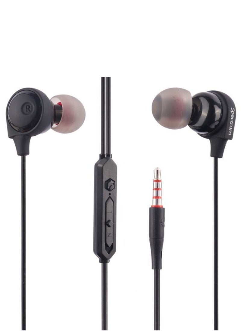Blue Spectrum - Wired Stereo Earphone Handsfree In-Ear 3.5mm Jack headset earbuds- Black - Image 1
