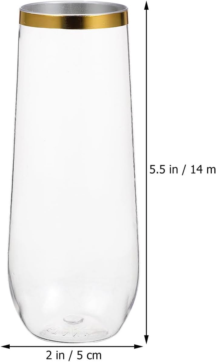Beavorty Plastic Sparkling Wine Cups 4pcs Set, Sturdy Shatterproof Disposable Party Beverage Cups with Gold Rim for Wedding, Banquet, Cold Drinks - Image 2