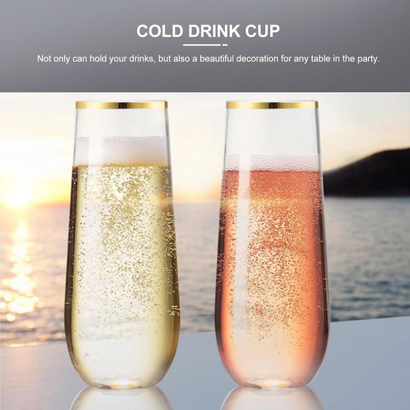 Beavorty Plastic Sparkling Wine Cups 4pcs Set, Sturdy Shatterproof Disposable Party Beverage Cups with Gold Rim for Wedding, Banquet, Cold Drinks - Image 5
