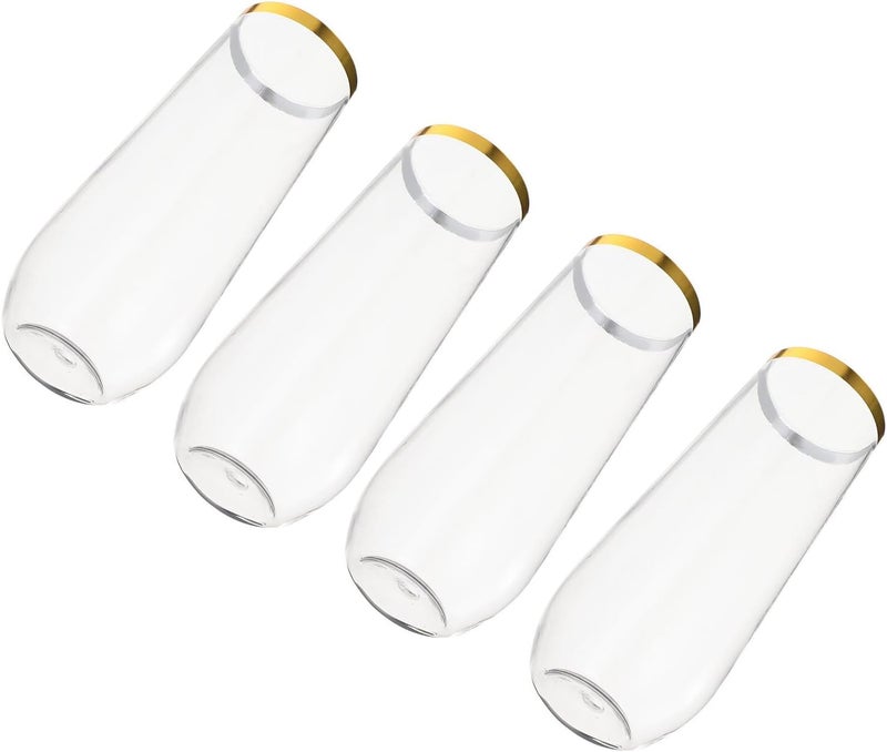 Beavorty Plastic Sparkling Wine Cups 4pcs Set, Sturdy Shatterproof Disposable Party Beverage Cups with Gold Rim for Wedding, Banquet, Cold Drinks - Image 1