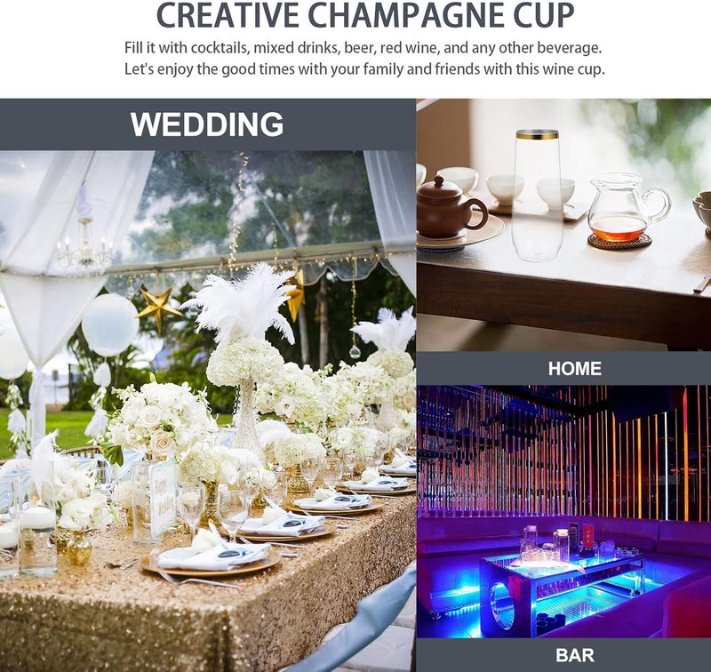 Beavorty Plastic Sparkling Wine Cups 4pcs Set, Sturdy Shatterproof Disposable Party Beverage Cups with Gold Rim for Wedding, Banquet, Cold Drinks - Image 3