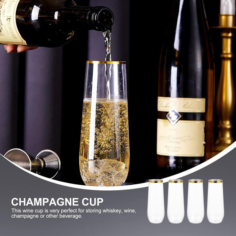 Beavorty Plastic Sparkling Wine Cups 4pcs Set, Sturdy Shatterproof Disposable Party Beverage Cups with Gold Rim for Wedding, Banquet, Cold Drinks - Image 4