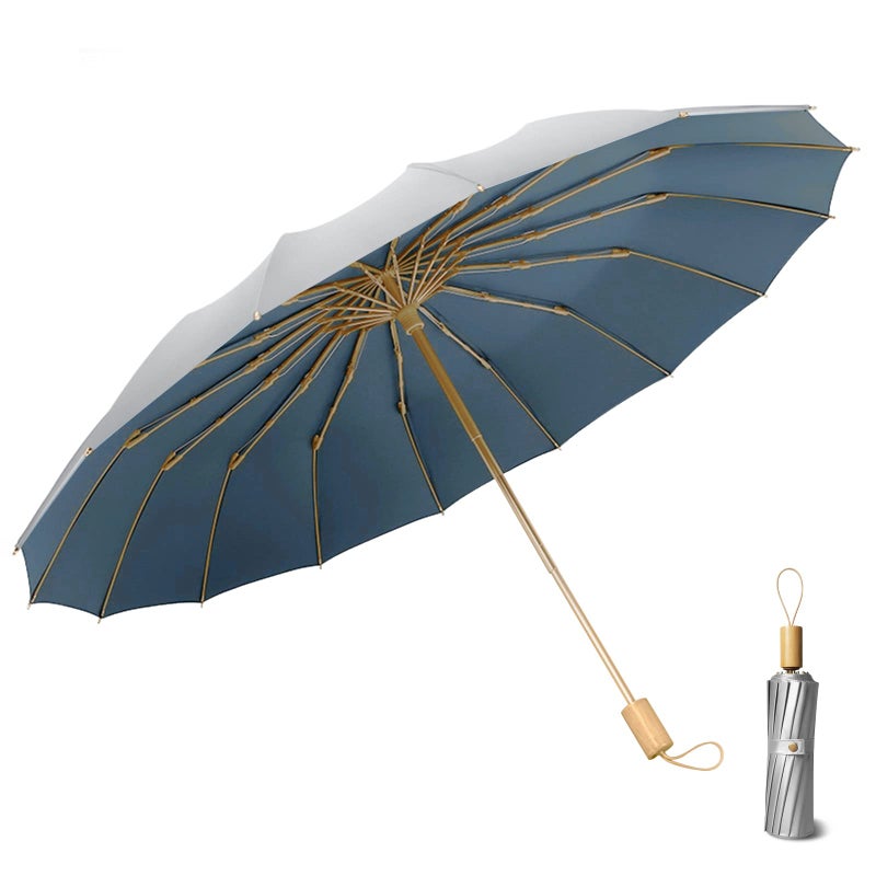 Sun/Rain Compact Umbrella, UPF 50 UV Protection 16 Fibreglass Ribs Super Windproof Folding Umbrella Parasol, Sun Blocking Travel Golf UV Umbrella - Image 1