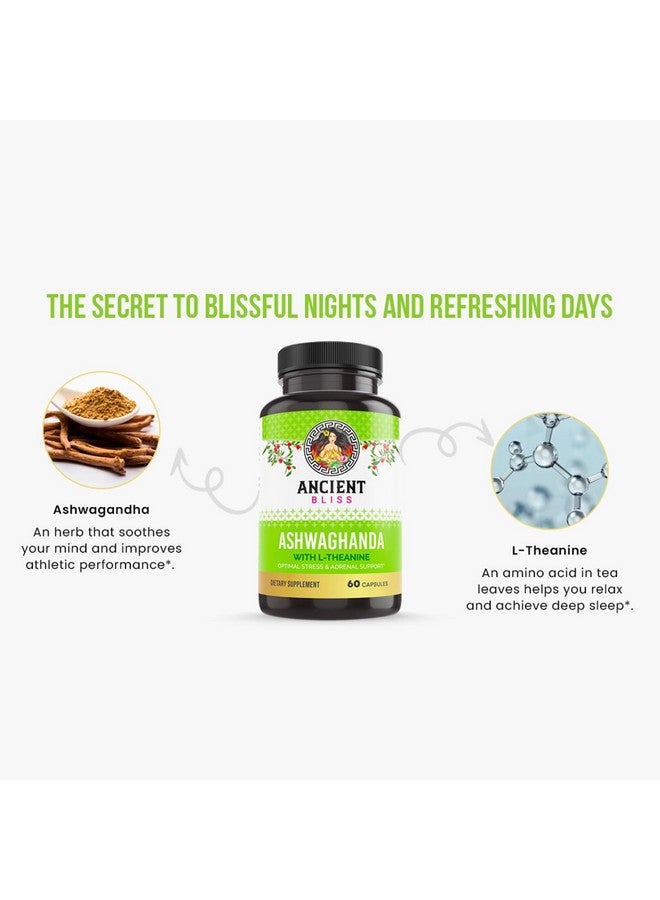Ancient Bliss Ashwagandha with L-Theanine & Black Pepper Extract Capsules, Energy & Natural Mood Support Supplement, Focus Supplement for Adults