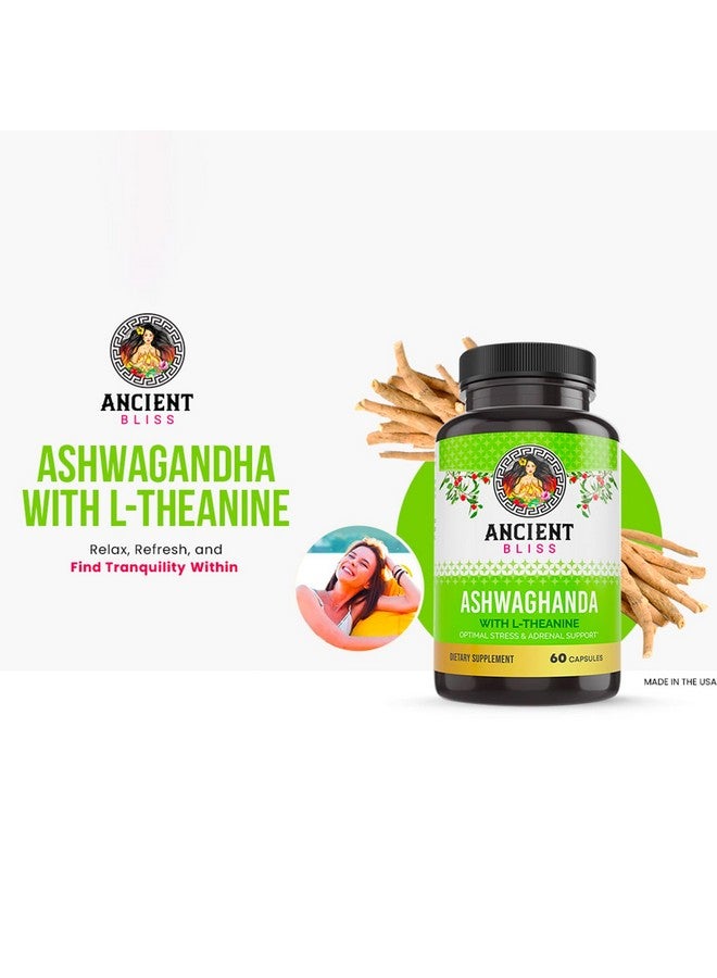 Ancient Bliss Ashwagandha with L-Theanine & Black Pepper Extract Capsules, Energy & Natural Mood Support Supplement, Focus Supplement for Adults