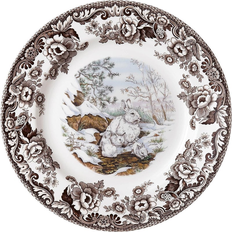 Spode Spode Woodland Salad Plate Snowshoe Rabbit  8 Inch Plate for Salads Desserts and Sides  Cabin Cottage Lodge Dinnerware  Made in England from Fine Earthenware  Microwave and Dishwasher Safe 