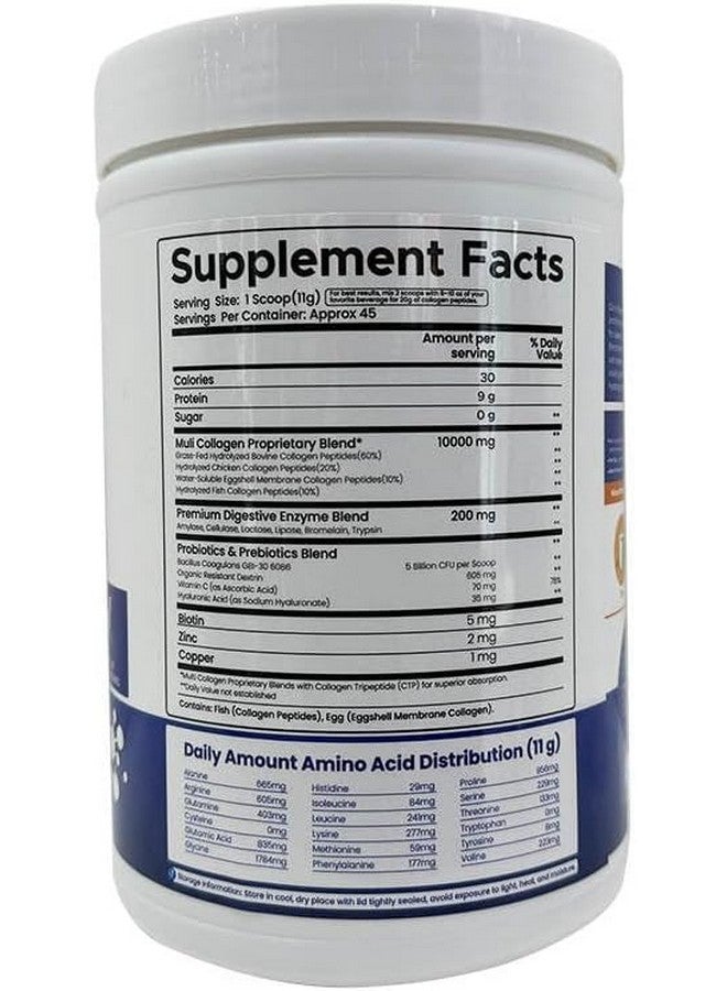 Multi-Collagen Peptides Powder | Hydrolyzed Types I, II, III, V & X | With Biotin, Hyaluronic Acid, Vitamin C | Supports Skin, Hair, Nails, Joints & Digestion | Unflavored, Sugar-Free | 1.1LB (500g) - Image 3