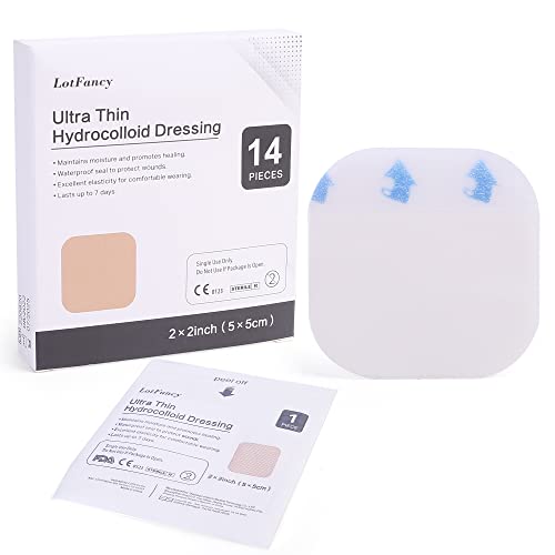 LotFancy 14 Patches Hydrocolloid Bandages 2x2 Ultra Thin Small Hydrocolloid Gel Wound Dressing Waterproof Adhesive Pad for Blister Bed Sore Burn Acne Pressure Ulcer Healing Care - Image 2