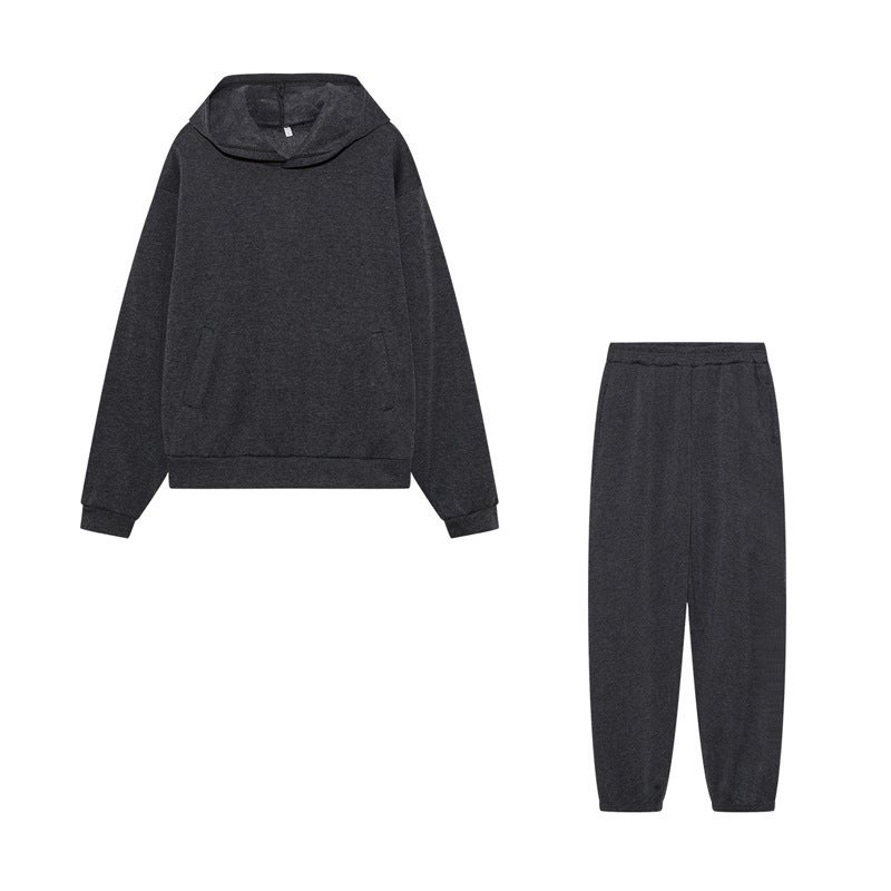 African European and American autumn and winter cross-border fashion casual womens clothing thickened long-sleeved hooded sweater trousers two-piece suit for women Dark gray