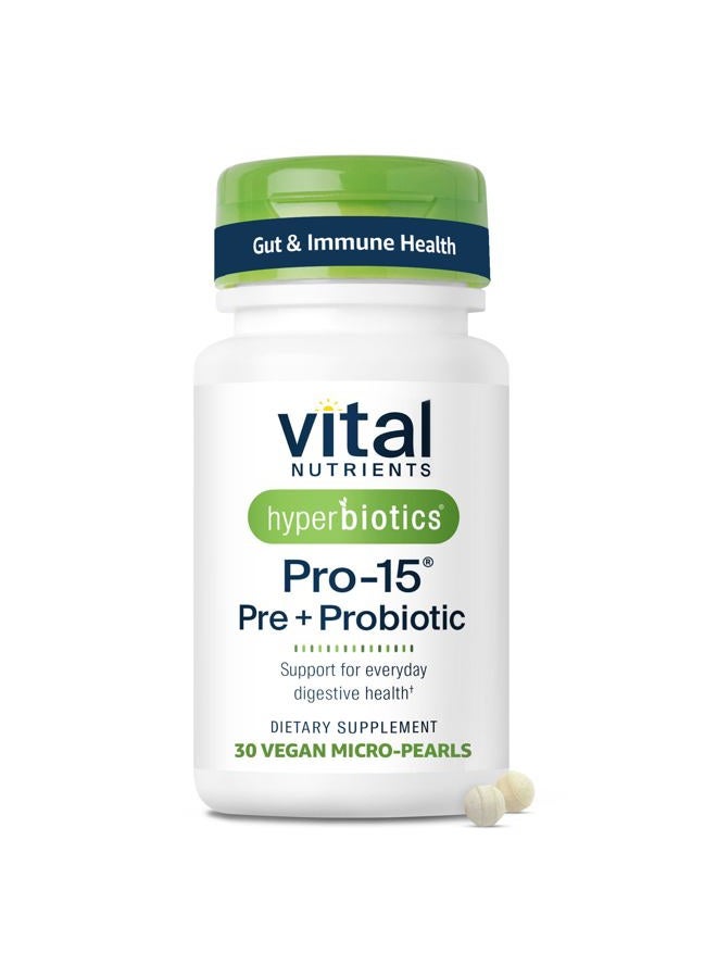 Hyperbiotics Vital Nutrients Pro-15 Prebiotics and Probiotics for Women and Men | 15 Science Backed Strains | Supports Occasional Constipation, Diarrhea, Gas & Bloating | 30 Vegan Time Release Pearls - Image 1