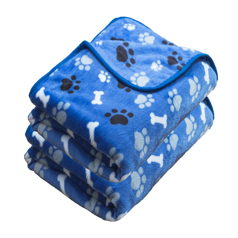 AIWEK Dog Blanket Paw Bone Pattern 1 Pack 2 Super Soft Warm Flannel Sofa Cover Car Bed Protector, Urine Proof Washable Outdoor Pet Blanket for Puppy Large Dogs & Cats,40"*30" Blue - Image 1