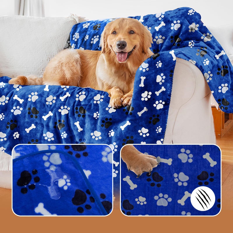 AIWEK Dog Blanket Paw Bone Pattern 1 Pack 2 Super Soft Warm Flannel Sofa Cover Car Bed Protector, Urine Proof Washable Outdoor Pet Blanket for Puppy Large Dogs & Cats,40"*30" Blue - Image 5