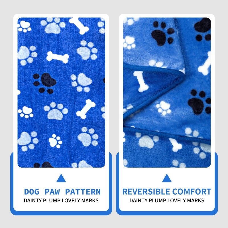 AIWEK Dog Blanket Paw Bone Pattern 1 Pack 2 Super Soft Warm Flannel Sofa Cover Car Bed Protector, Urine Proof Washable Outdoor Pet Blanket for Puppy Large Dogs & Cats,40"*30" Blue - Image 4