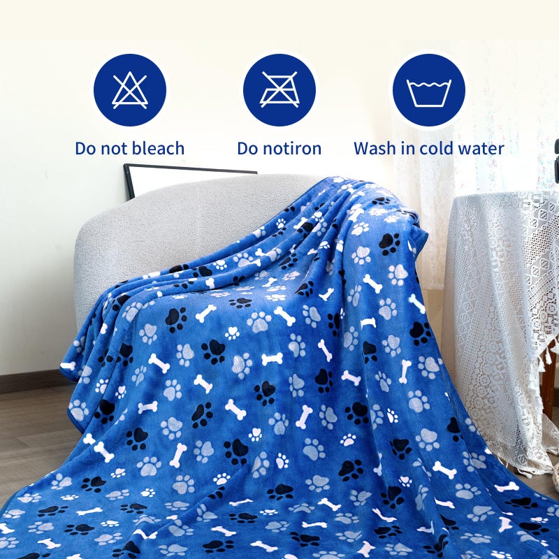 AIWEK Dog Blanket Paw Bone Pattern 1 Pack 2 Super Soft Warm Flannel Sofa Cover Car Bed Protector, Urine Proof Washable Outdoor Pet Blanket for Puppy Large Dogs & Cats,40"*30" Blue - Image 2