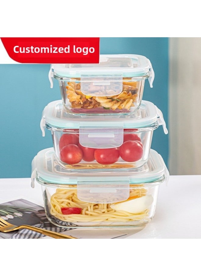 Microwave Heating Glass Lunch Box Refrigerator Preservation Bowl With Lid Sealed Box Lunch Box Large Capacity Lunch Box For Students-Specifications:Rectangular/small Size 410ml-Color:Sky Blue