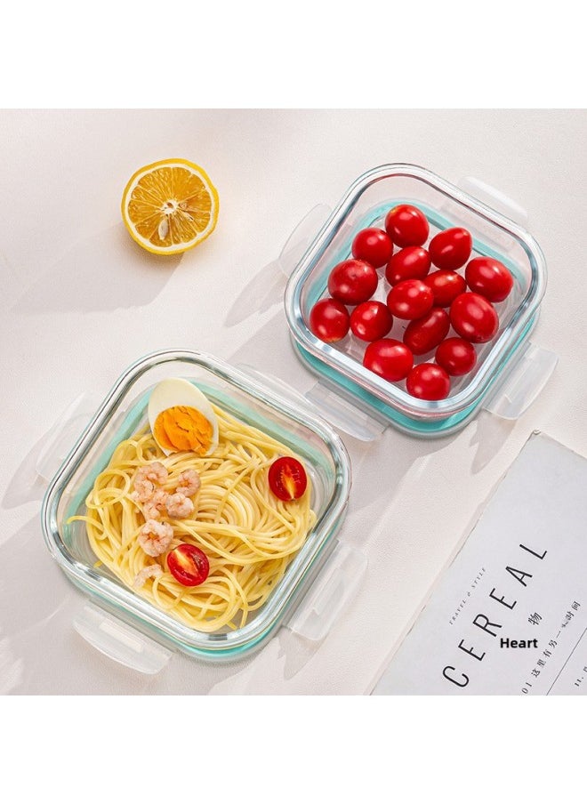 Microwave Heating Glass Lunch Box Refrigerator Preservation Bowl With Lid Sealed Box Lunch Box Large Capacity Lunch Box For Students-Specifications:Rectangular/small Size 410ml-Color:Sky Blue