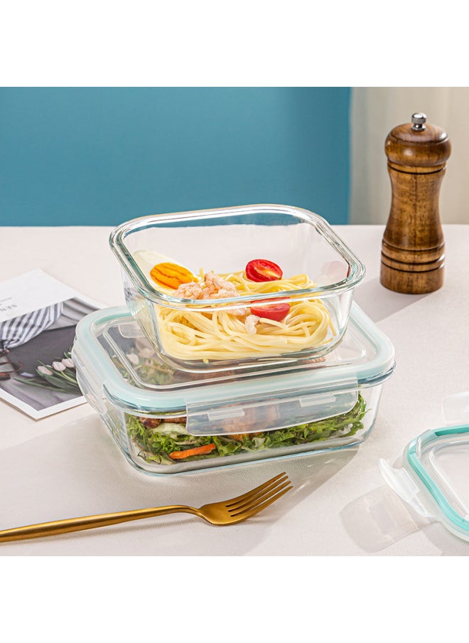 Microwave Heating Glass Lunch Box Refrigerator Preservation Bowl With Lid Sealed Box Lunch Box Large Capacity Lunch Box For Students-Specifications:Rectangular/small Size 410ml-Color:Sky Blue