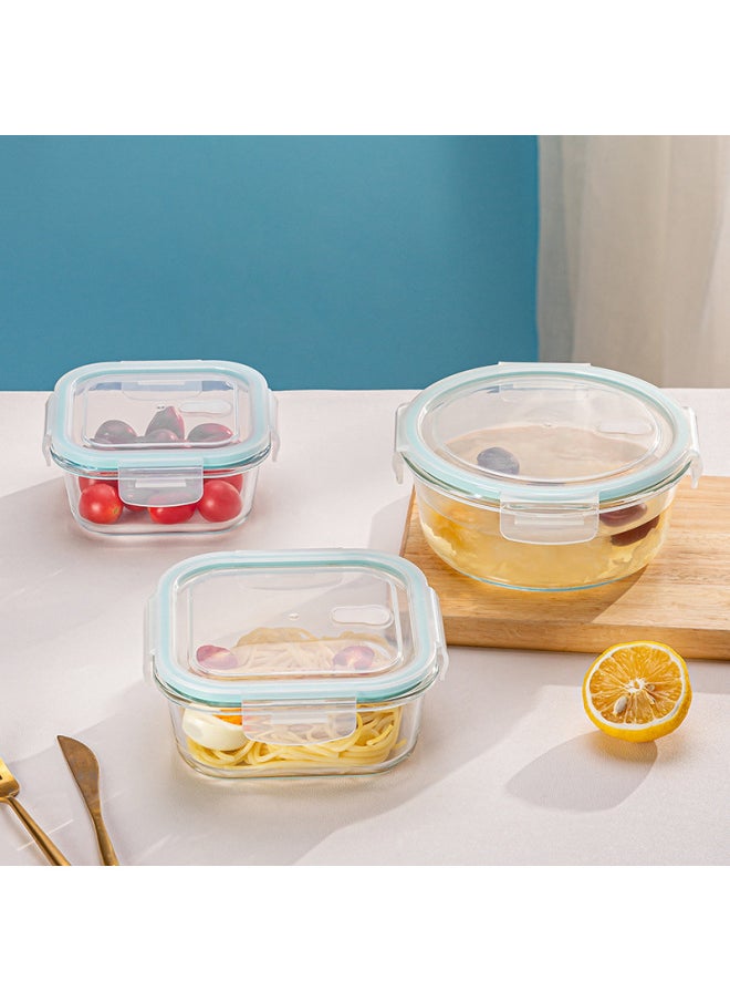 Microwave Heating Glass Lunch Box Refrigerator Preservation Bowl With Lid Sealed Box Lunch Box Large Capacity Lunch Box For Students-Specifications:Rectangular/small Size 410ml-Color:Sky Blue