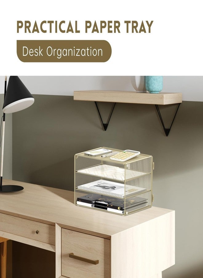 DALTACK 3 Tier Letter Tray Paper Organizer Mesh Metal Desk File Organizer for Home & Office, Golden Yellow - Image 5