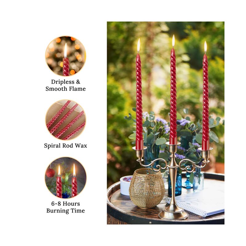 12 شمعة مدببة بطول 10 بوصات، شموع غير معطرة وخالية من الدخان للاستخدام المنزلي، وحفلات الزفاف، وأعياد الميلاد، وديكور المنزل (أحمر) - Image 3