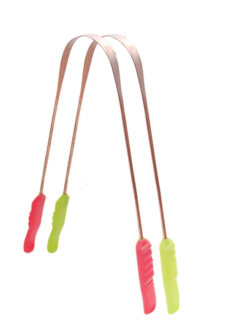 PMK E Store Copper Tongue Cleaner with Plastic Handle for Adults and Children - Better Grip, Flexible and Comfortable Design - Pack of 2 - Promote Oral Hygiene