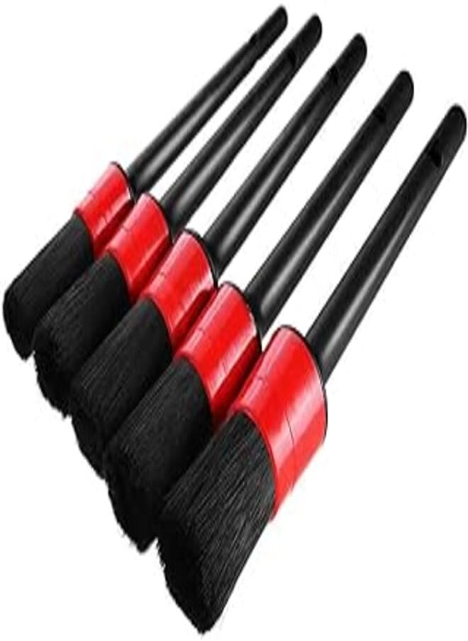 SHOWAY - SHOWAY Auto Detailing Brush, 5 Pieces Car Cleaner Brush Set Leather Cleaner Wheels Dashboard Interior Exterior Leather Air Vents Emblems Assorted Brushes Cleaner, Black - Image 1
