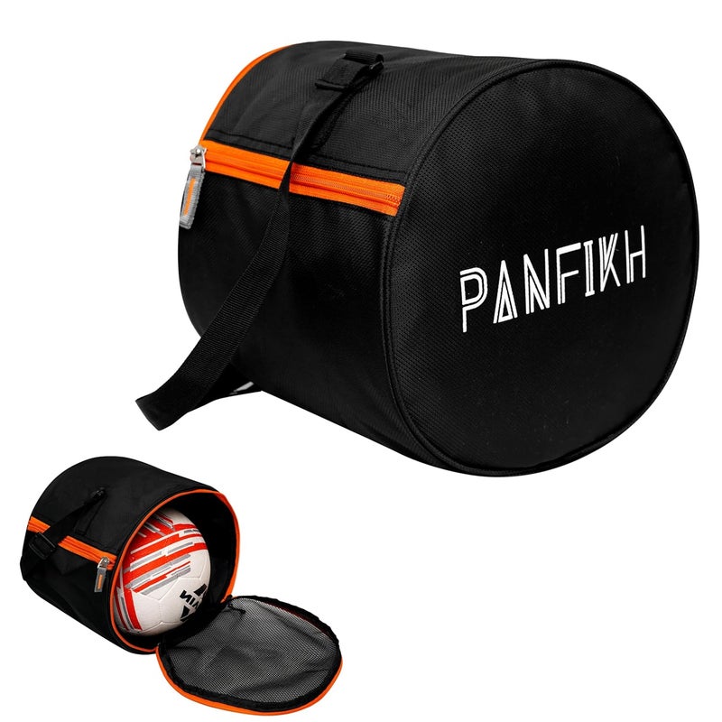 PANFIKH Football Bag for Boys Durable Sports Kit Bag with Adjustable Shoulder Strap and Mesh Pocket Spacious Gym Duffel for Football Accessories - Fit Also for Volleyball, Basketball (Orange-Black) - Image 1