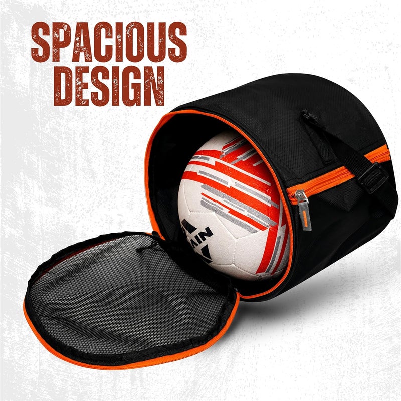 PANFIKH Football Bag for Boys Durable Sports Kit Bag with Adjustable Shoulder Strap and Mesh Pocket Spacious Gym Duffel for Football Accessories - Fit Also for Volleyball, Basketball (Orange-Black) - Image 3