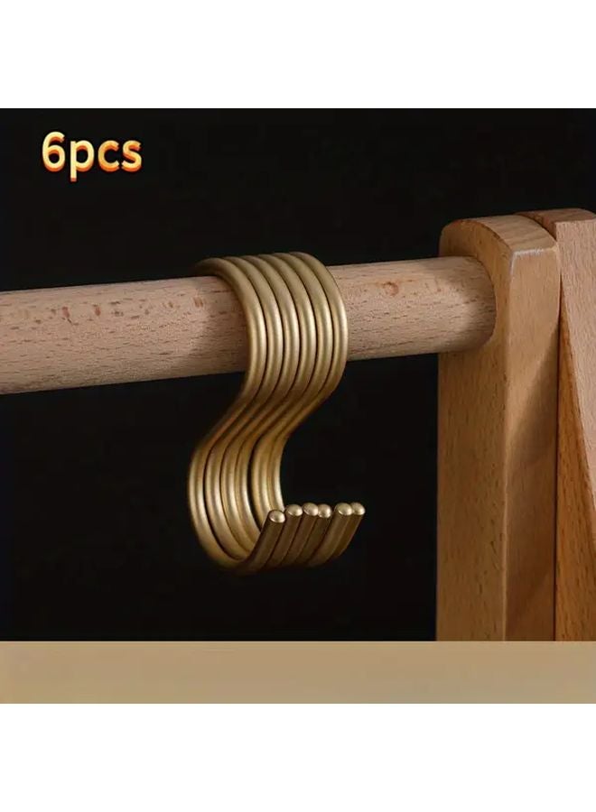 6 قطع خطافات S ذهبية متينة مصممة بشكل S متين معدني موفر للمساحة - Image 1