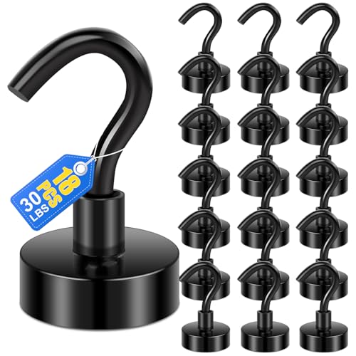 LOVIMAG Magnetic Hooks30Lbs Black Magnet Hooks for Cruise Cabin Magnetic Hooks for Hanging Fridge Classroom Refrigerator Ceiling Office Kitchen Grill Garage18Pack - Image 1